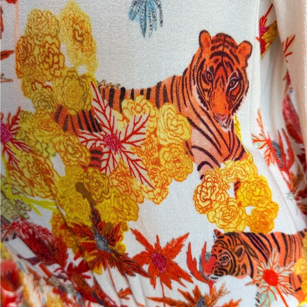 Anthropologie Michelle Morin Floral Tiger Print Wrap Blouse - Picture 5 of 6
